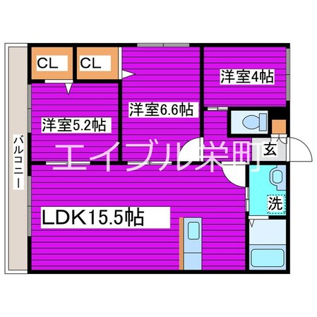 北３４条駅 徒歩3分 4階の物件間取画像